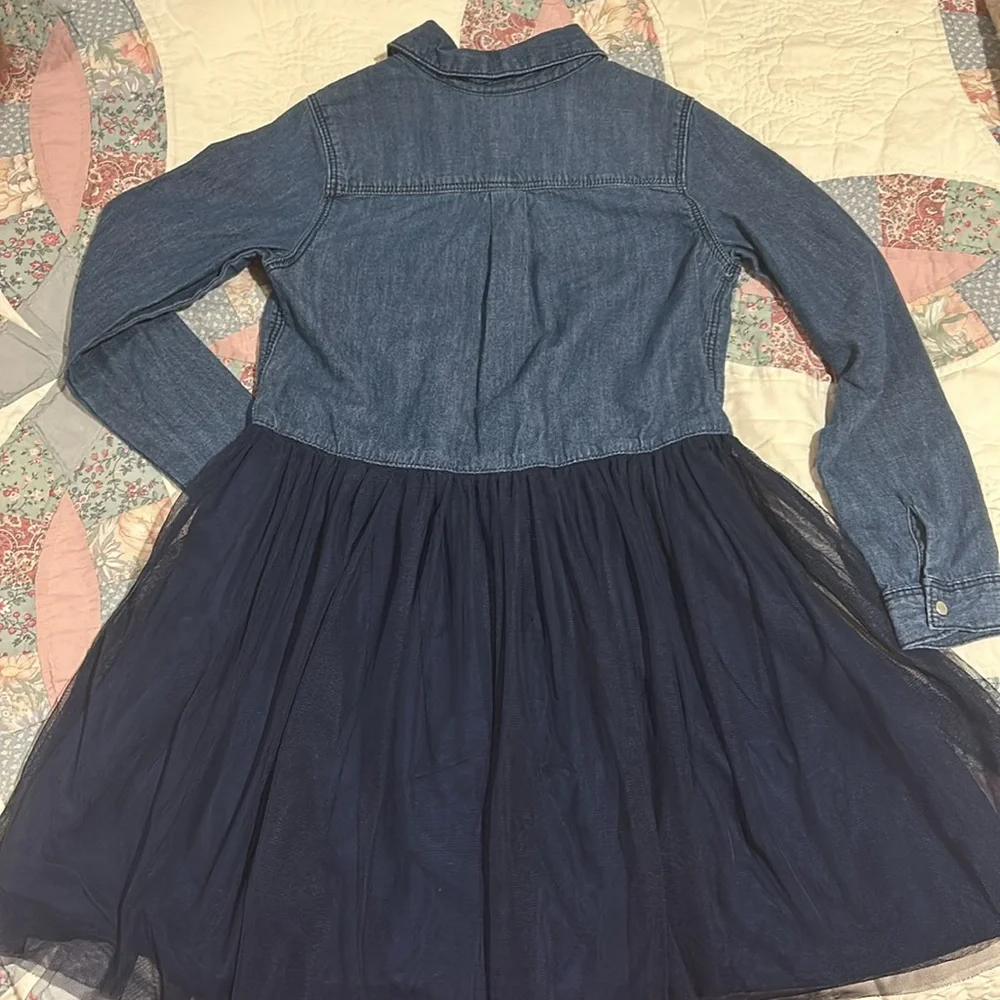 Osh Kosh Sz 7 Girls Dress, Chambray Denim top w/ Navy Tulle Cotton Lined Skirt - Picture 4 of 4